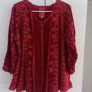 Johnny Was Bordeaux Embroidered Blouse